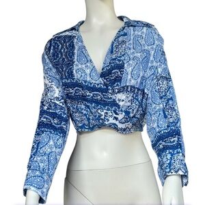 NWT - Zara Paisley Cropped Wrap V-neckline Blouse